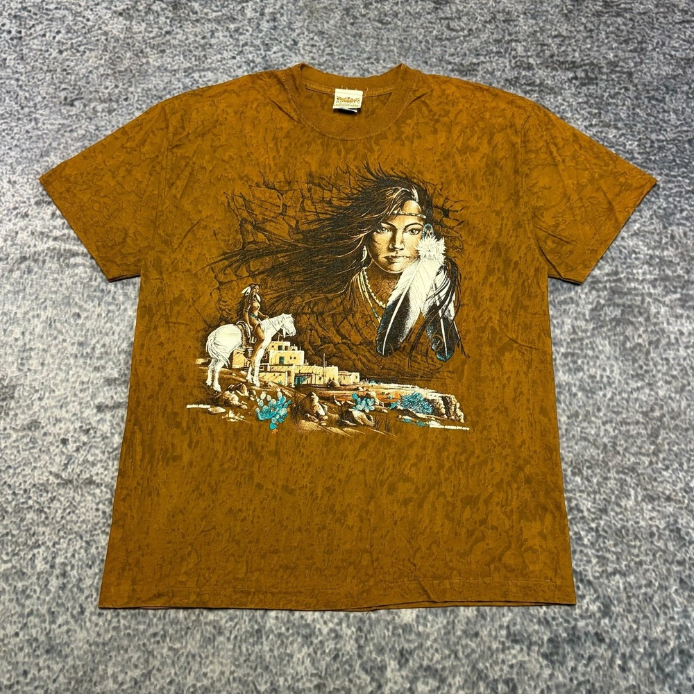 VTG‎ Ragtops Native American T Shirt Mens Large Brown Western Nature Tribal USA